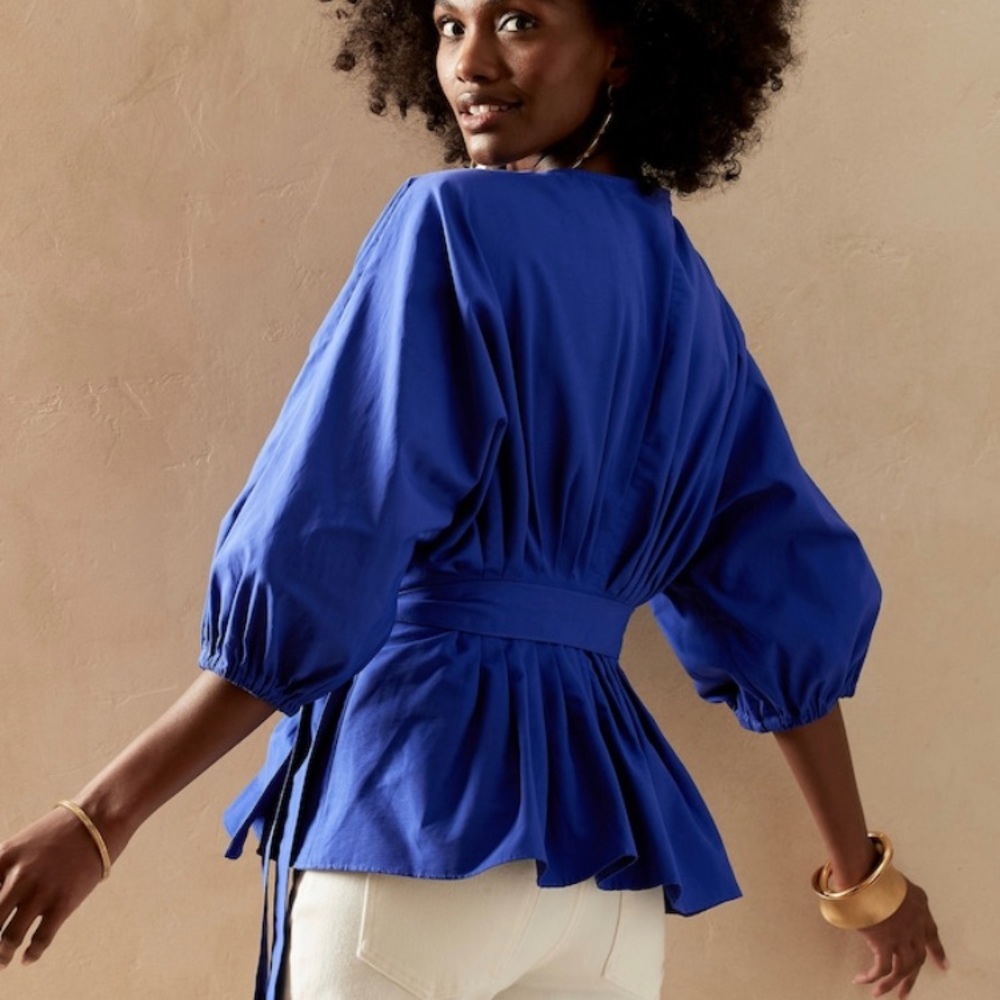Elegant Blue Wrap Top - Picture 3 of 8